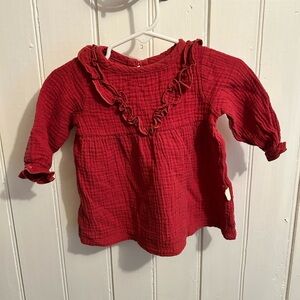 Rabbit & bear 3/6m burgundy ruffle long sleeve dress